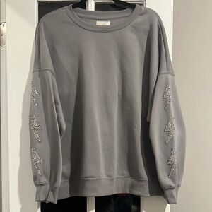 No Comment Plus Gray Sweatshirt Silver Lightning Bolt Sleeves 2X Cozy Statement